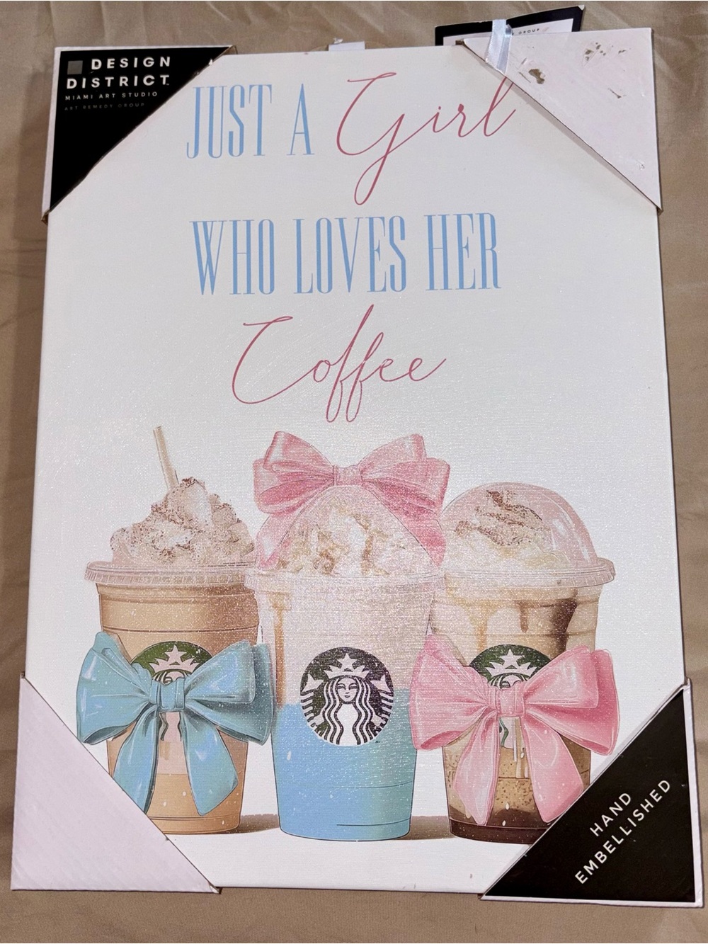 Design District Starbucks Coffee Canvas Wall Art 12x16 hand embellished